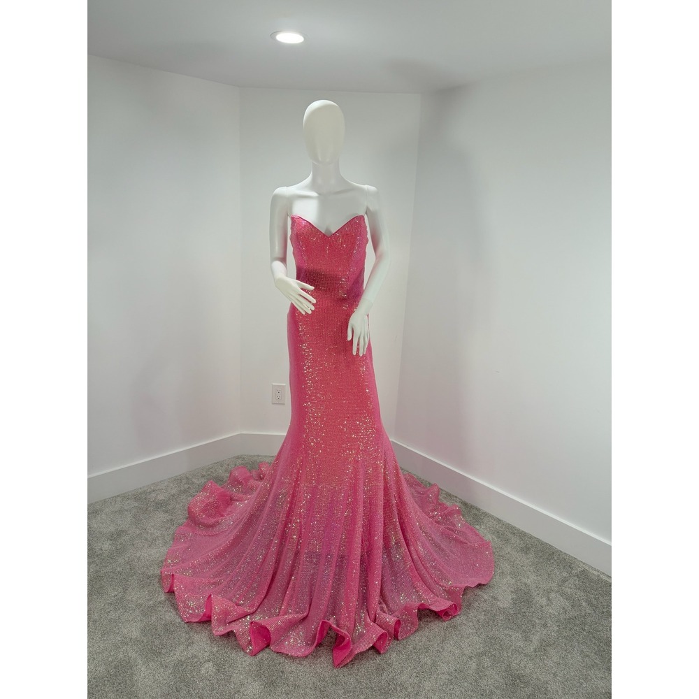 Jovani 04831A Fuchsia Sequin Mermaid Gown Sweetheart Low Back Formal‎ Dress 4
